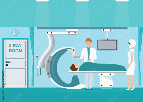 Doctor and patient at Operating room with Xray medical scan.