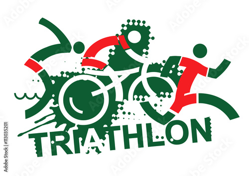 Triathlon race.
Three triathlon athletes on the grunge background with inscription triathlon. Vector available.
