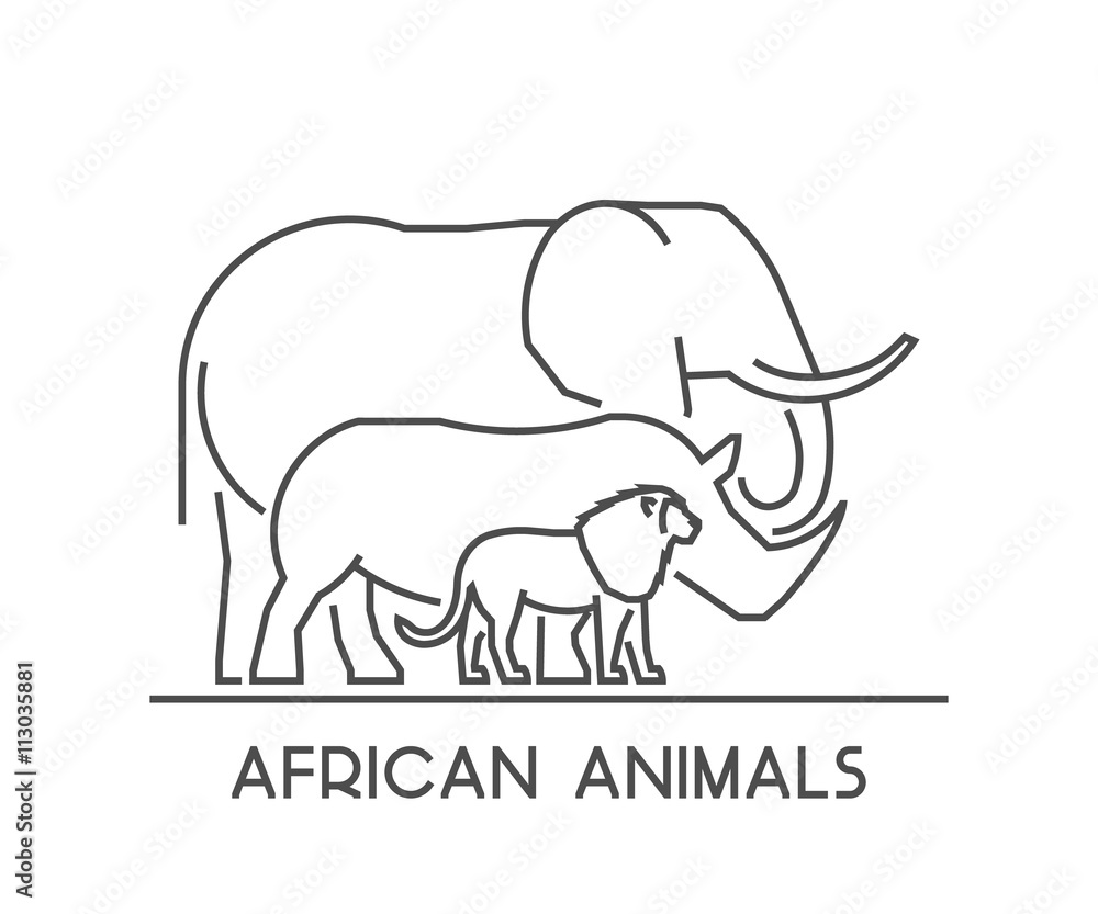 Fototapeta premium Vector logo outline African animals