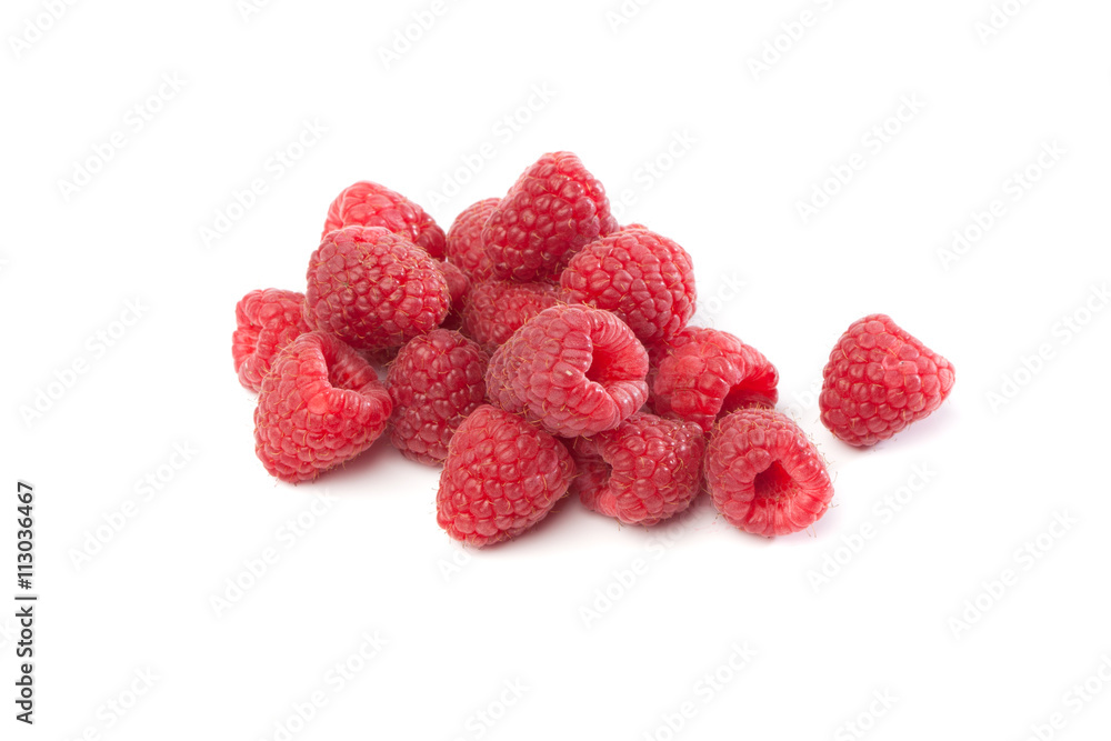 Himbeeren, rote Beeren Früchte, Freisteller auf weissem Hinterg Himbeeren, rote Beeren Früchte, Freisteller auf weissem Hinterg