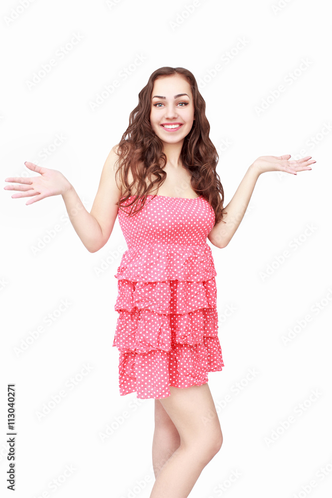 Happy woman in pink dress Happy woman in pink dress