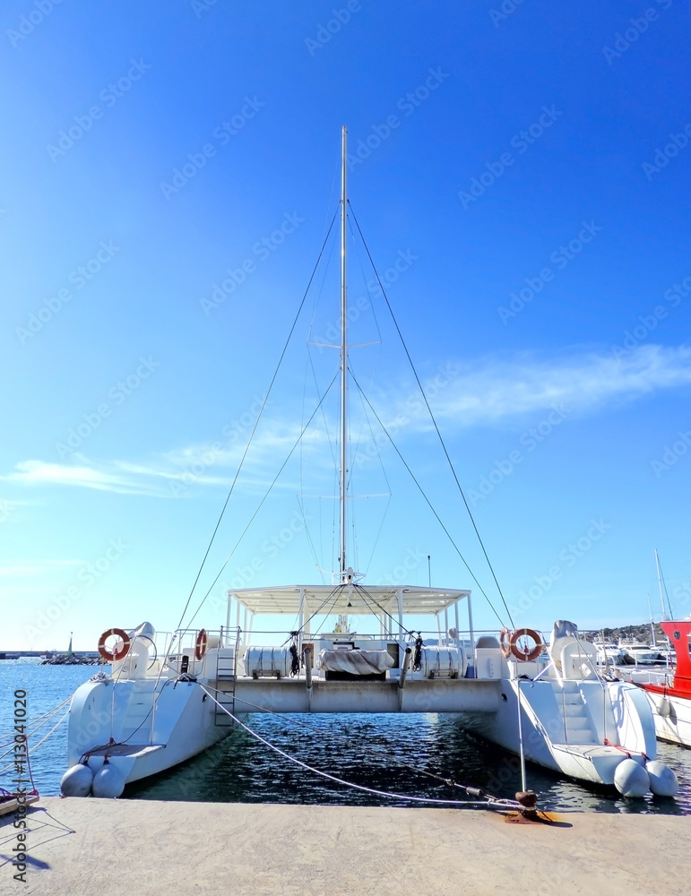 Fototapeta premium Catamaran anchored in the harbor