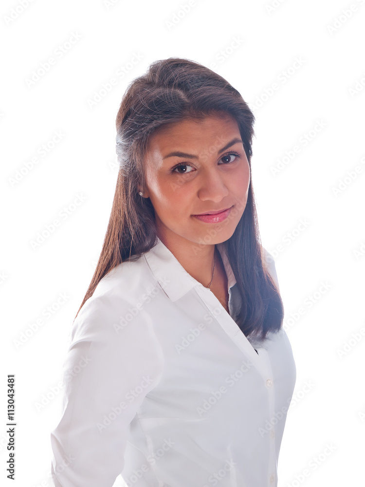 teen girl wearing a white collared button-down shirt teen girl wearing a white collared button-down shirt