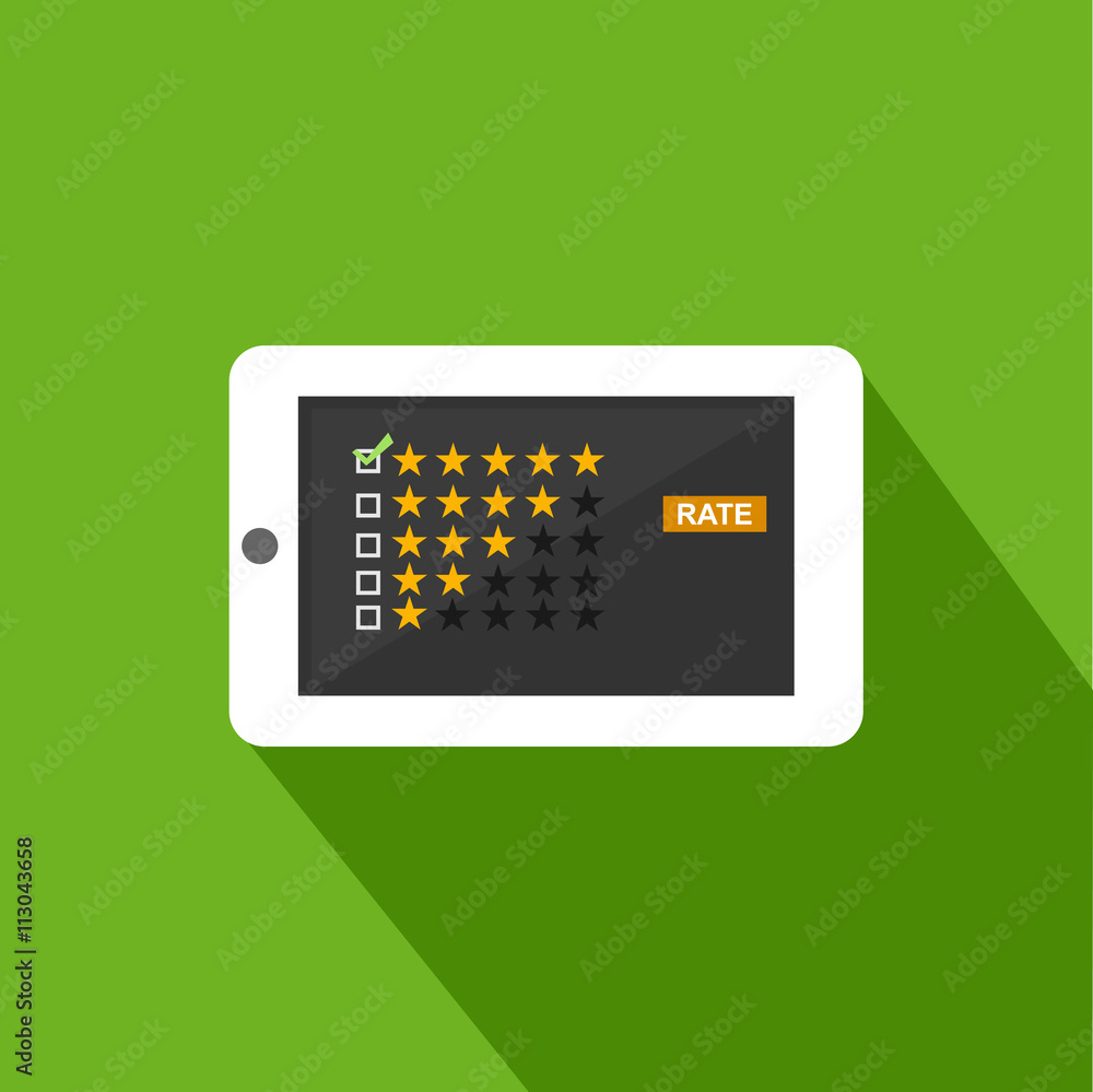 Rating illustration. Flat design. Rating system on phone screen. Giving feedback concept.
Rating illustration. Flat design. Rating system on phone screen. Giving feedback concept.