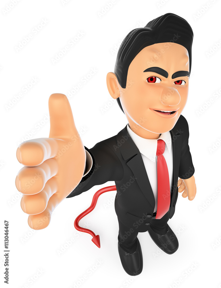 3D Businessman devil offering a deal. Pact 3D Businessman devil offering a deal. Pact