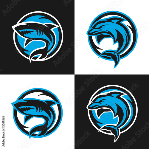 Sharks and dolphins sports logos.