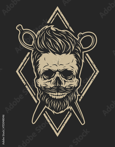 Skull with a beard and a stylish haircut.