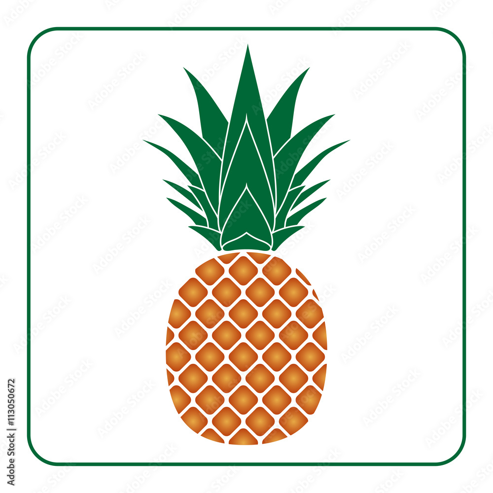 Pineapple with leaf icon. Tropical fruit isolated on white background. Symbol of vegan, sweet, exotic and organic, vitamin, healthy. Nature logo. Fresh dessert. Flat Design element Vector illustration Pineapple with leaf icon. Tropical fruit isolated on white background. Symbol of vegan, sweet, exotic and organic, vitamin, healthy. Nature logo. Fresh dessert. Flat Design element Vector illustration