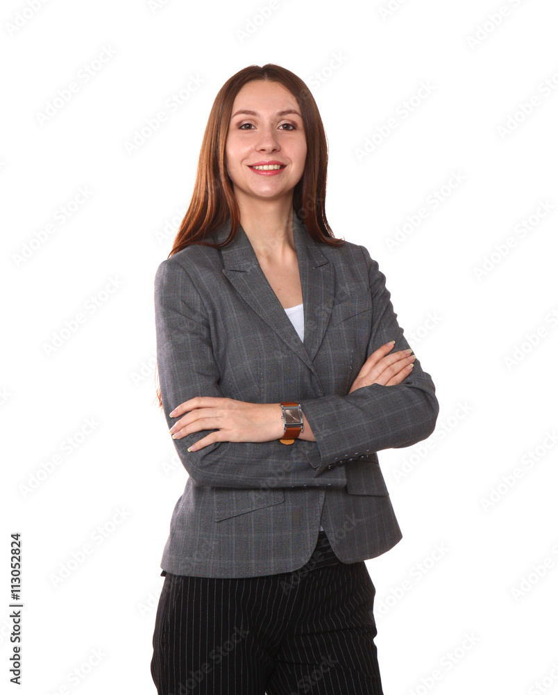 young girl standing on a white background young girl standing on a white background