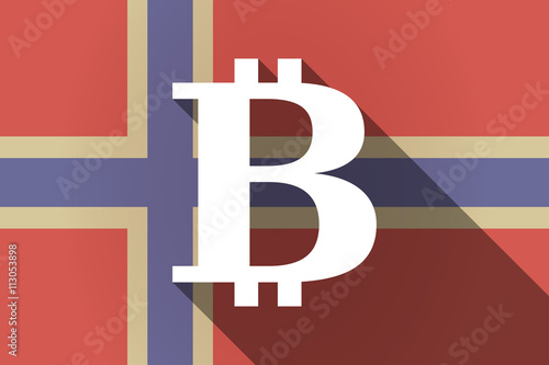Long shadow Norway flag with a bit coin sign