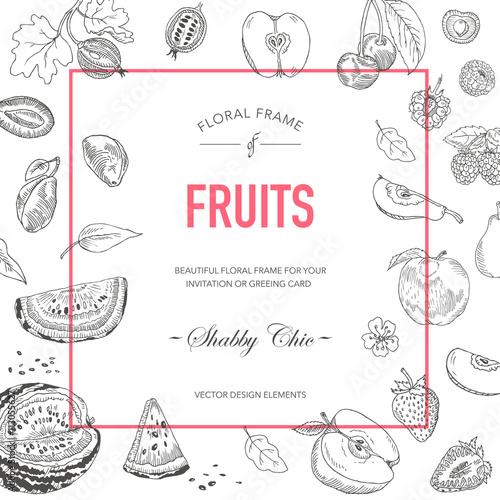 Fruit Frame. Invitation Card. Wedding Card. Baby Shower Card. Vector