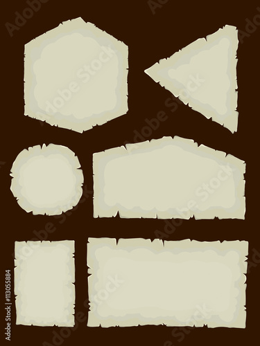 Set of torn old paper in cartoon style, vector
