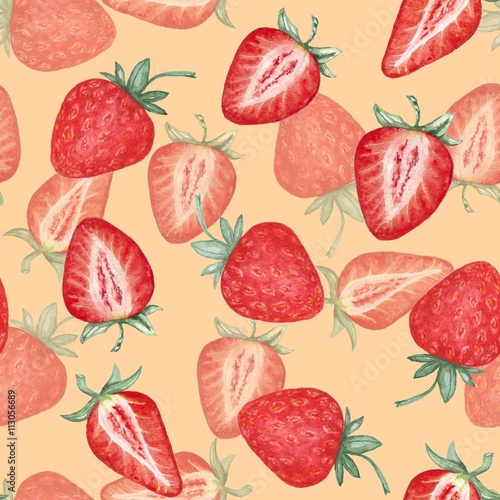 Fototapeta Naklejka Na Ścianę i Meble -  Strawberry. Seamless pattern. Background. Watercolor.