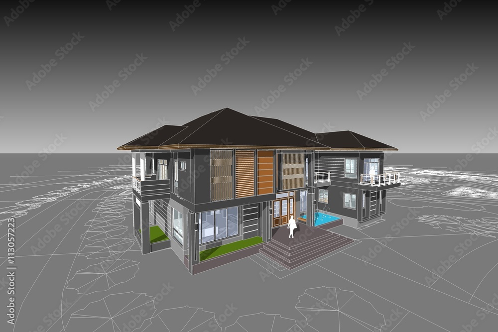 Obraz premium asian house architecture drawing