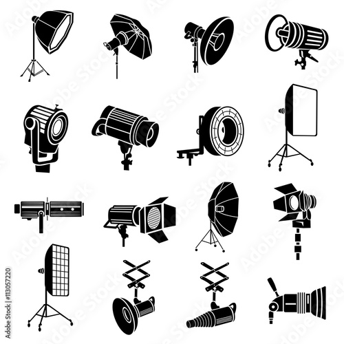Photography icons set, simple style