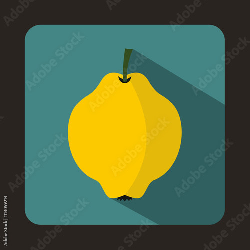 Yellow quince fruit icon, flat style