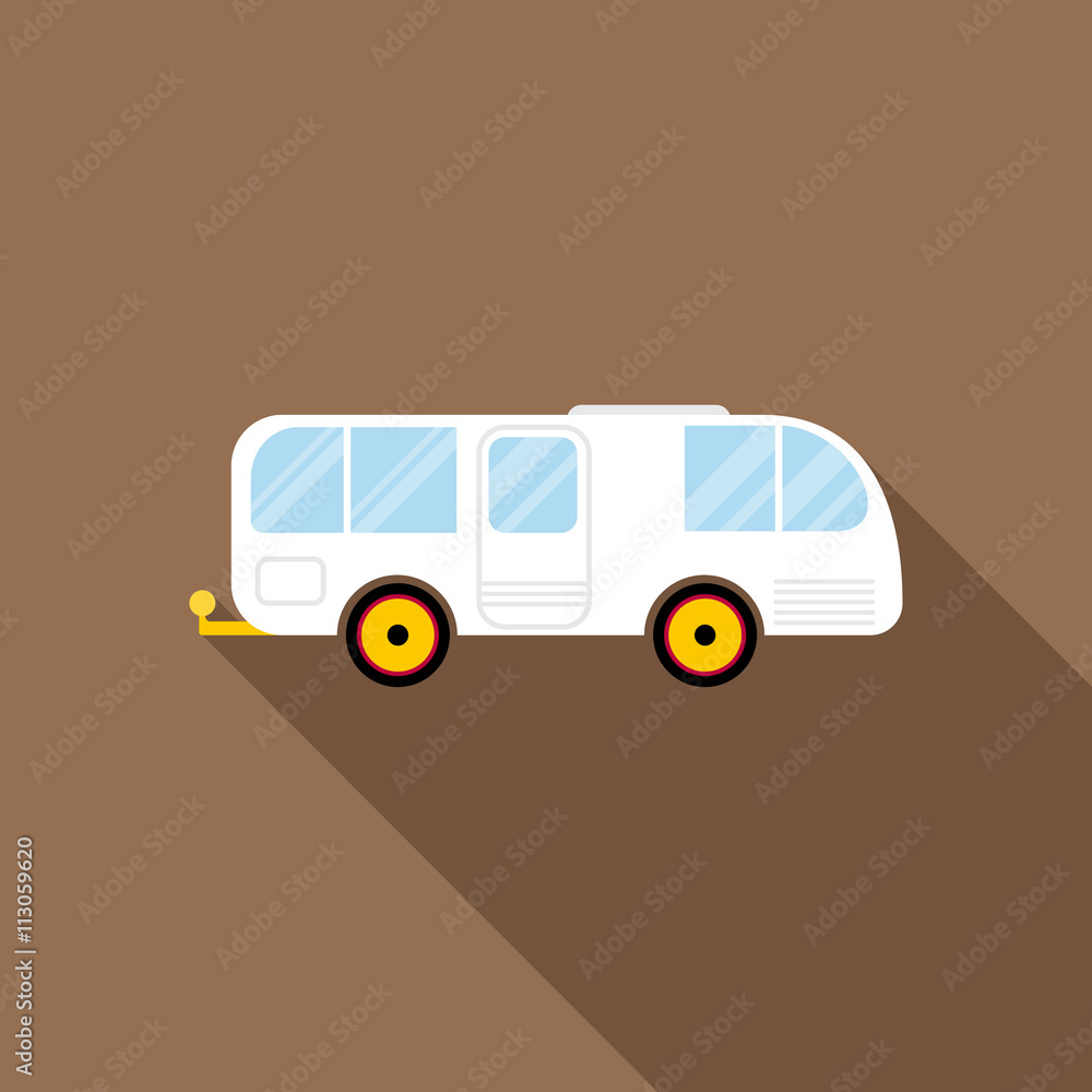 Car trailer caravan icon in flat style