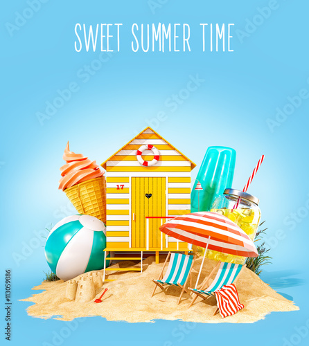 Colorful retro beach hut