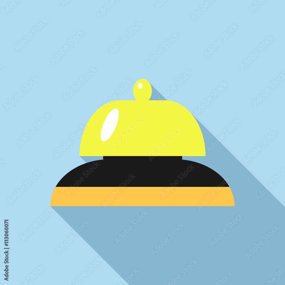 Golden reception bell icon, flat style Golden reception bell icon, flat style