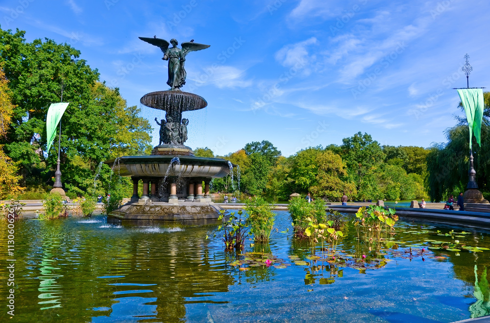 View of the Bethesda Fountain in the Central Park, New York City.