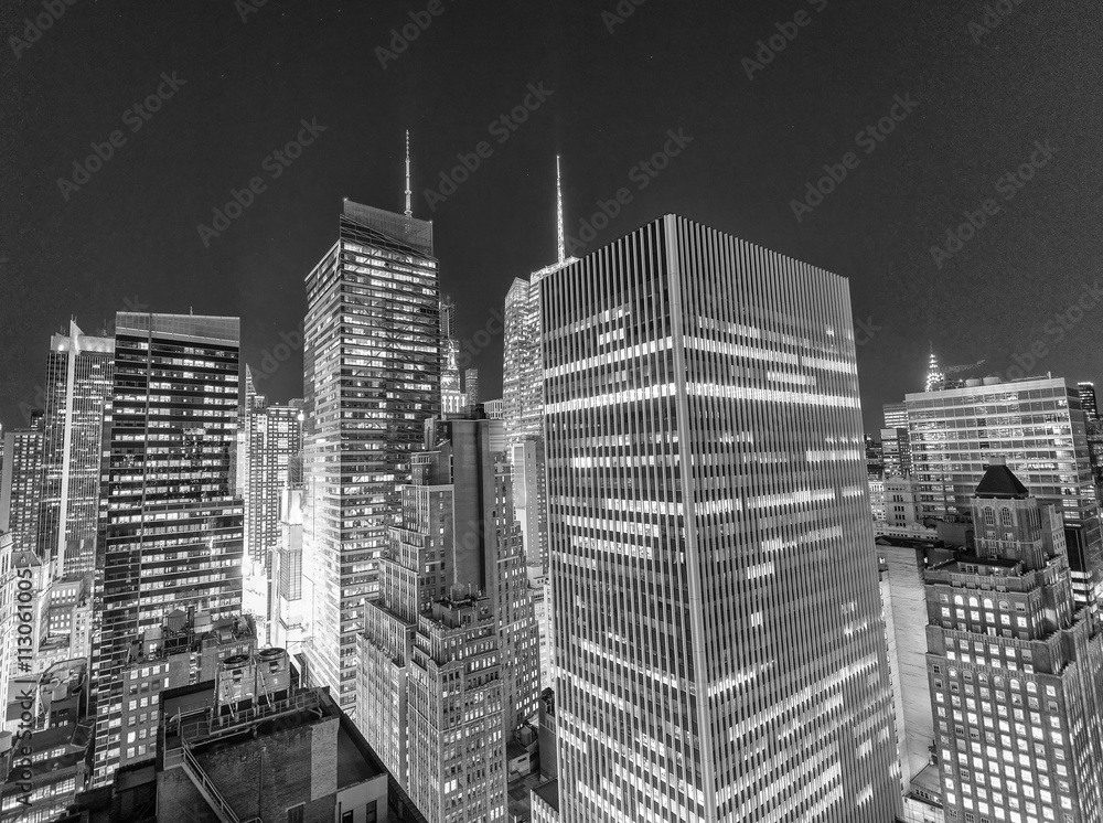 Panoramic skyscrapers view of New York CIty - Night skyline - NY