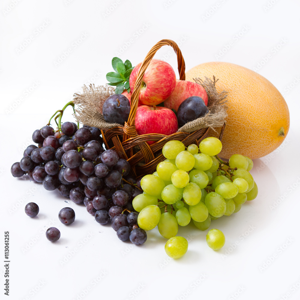 fruit basket on white background fruit basket on white background