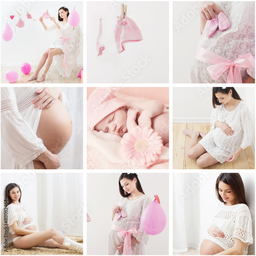 Collage of pregnant woman with her baby