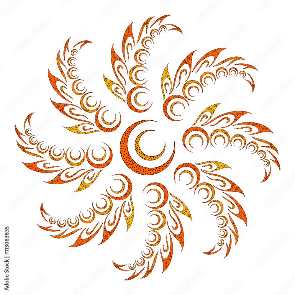 Abstract Orange and Yellow Round Floral Pattern. Vector