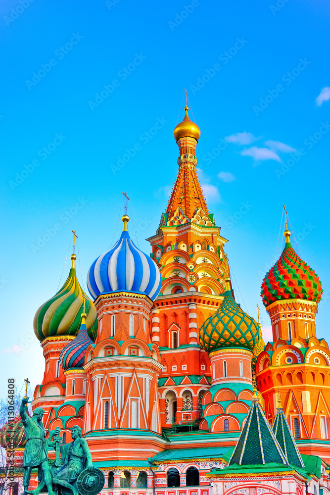 St. Basil's cathedral on the Red Square in Moscow at dusk.