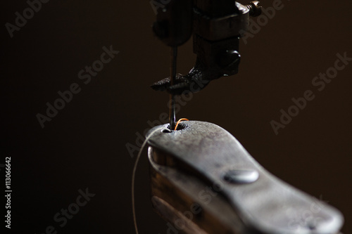 Close-up macro shot of old sewing machine