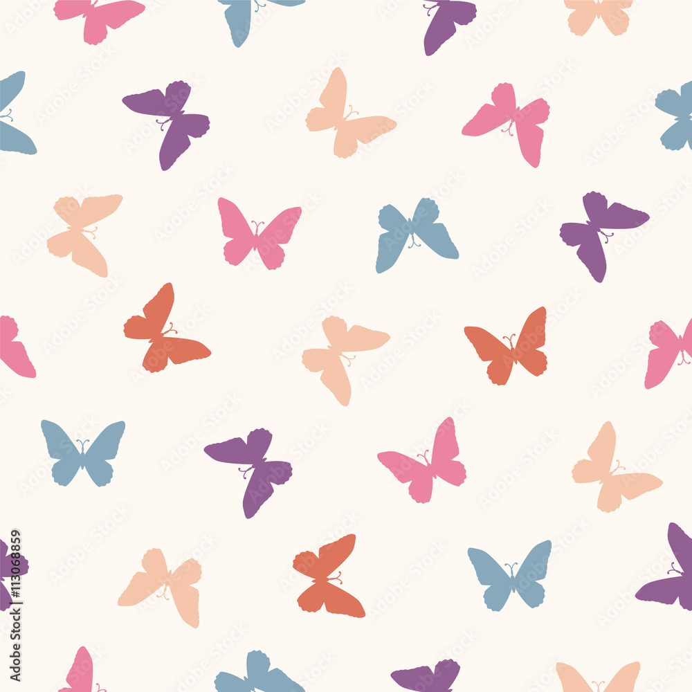 Vector seamless pattern - flat pastel butterflies Vector seamless pattern - flat pastel butterflies