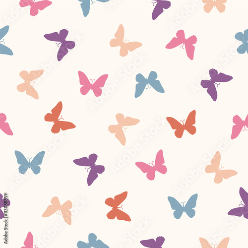 Vector seamless pattern - flat pastel butterflies