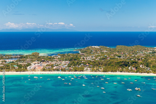 Aerial view of beautiful bay in tropical Island with very white
