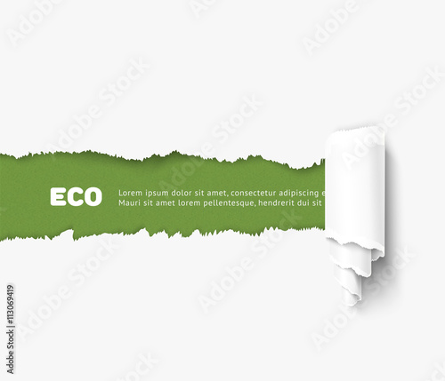 Vector torn paper with roll illustration, eco concept. Realistic torn paper for ecological design, banner for World environment day photo