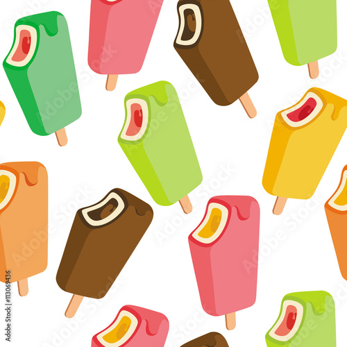 Ice cream song colorful seamless pattern isolated on white background.