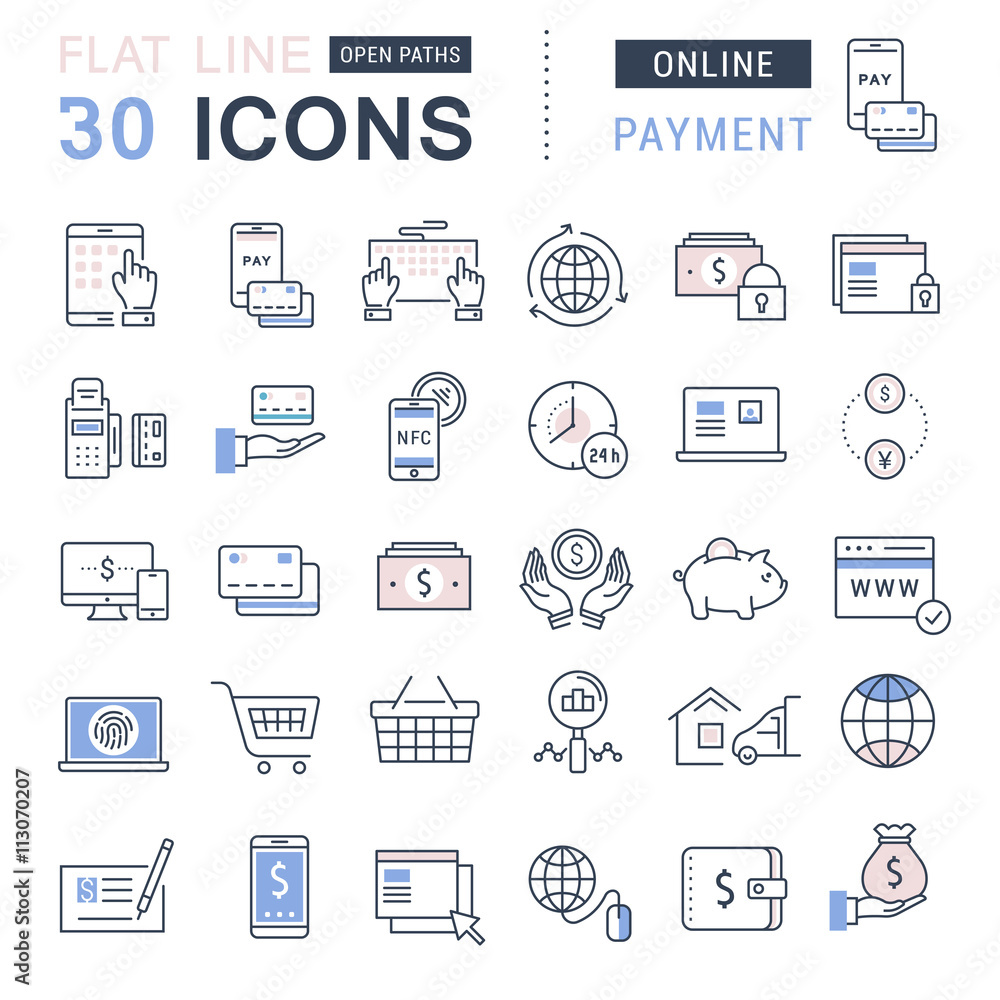 Set Vector Flat Line Icons Online Payment Set Vector Flat Line Icons Online Payment