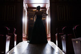 back view of elegant woman's silhouette in doors