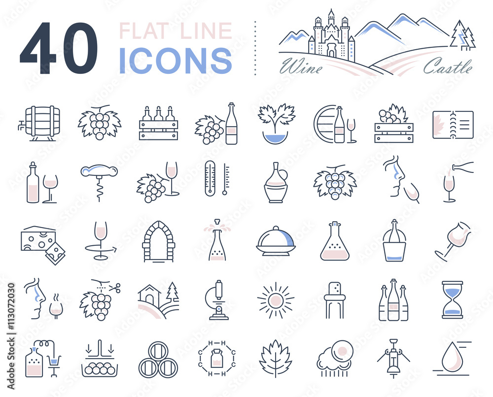 Set Vector Flat Line Icons Wine