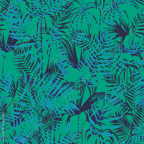 vector seamless graphical artistic topical foliage pattern, tropics, palm leaf, fern frond, cyperus, decorative colorful, summer time, original, fashionable background allover tropical print