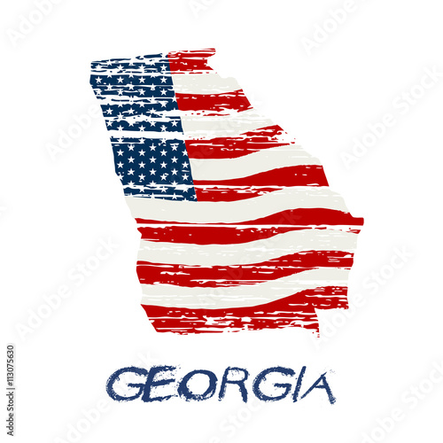 American flag in Georgia map. Vector grunge style