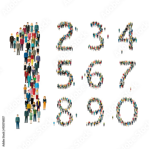 Numbers formed out of people. Top view. 