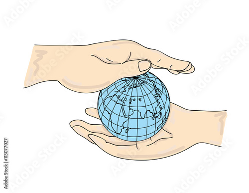 Creative illustration of a globe in his hand. Vector illustration.
