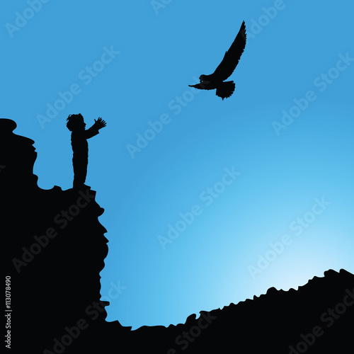 boy on cliff silhouette illustration