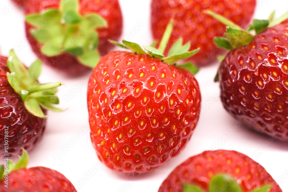 Line of red strawberries Line of red strawberries