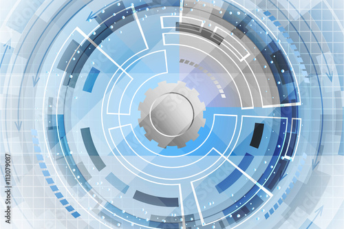 Blue abstract vector technological futuristic background with gear wheel.