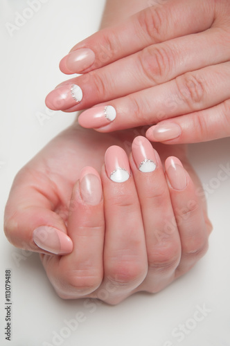 Pink French manicure with silver 