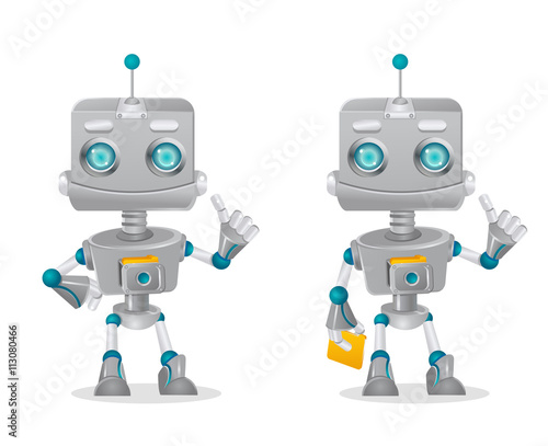 two cute robots gesturing