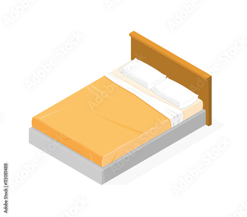 Vector isometric illustration of a double bed.
Made bed with tidy blankets and pillows.