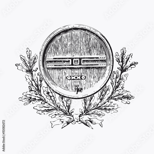 Vintage barrel engraving, ephemeral vector illustration