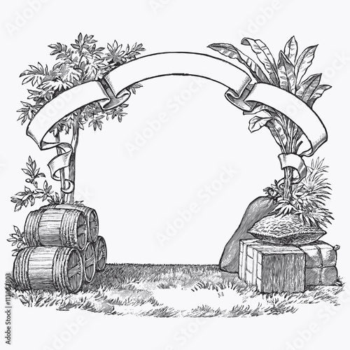 Vintage barrel engraving, ephemeral vector illustration